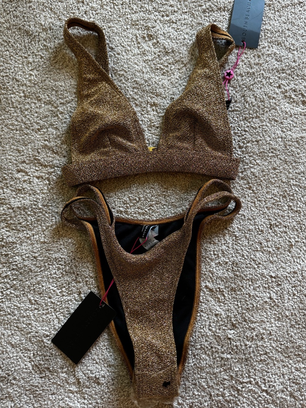 South beach NEW gold glitter bikini set Size S
